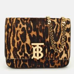 Pre Owned Burberry Brown Leopard Print Calf Hair Small TB Shoulder Bag