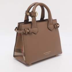 مملوكة مسبقًا Burberry Brown/Beige Leather and House Check Fabric Mini Banner Tote