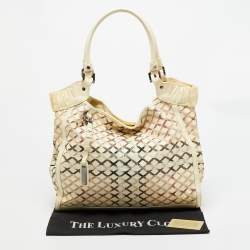Pre Owned Burberry Cream/Beige Woven Nova Check PVC and Patent Leather Tote