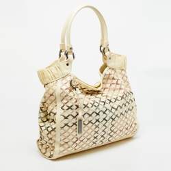 Pre Owned Burberry Cream/Beige Woven Nova Check PVC and Patent Leather Tote