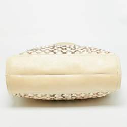 Pre Owned Burberry Cream/Beige Woven Nova Check PVC and Patent Leather Tote