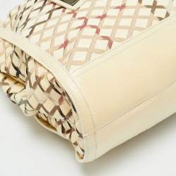Pre Owned Burberry Cream/Beige Woven Nova Check PVC and Patent Leather Tote