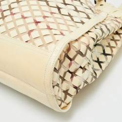 Pre Owned Burberry Cream/Beige Woven Nova Check PVC and Patent Leather Tote