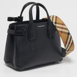 Pre Owned Burberry Black Leather Mini Banner Tote