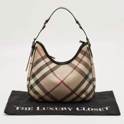 Pre Owned Burberry Beige/Black Nova Check PVC and Patent Leather Small Barton Hobo