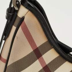 Pre Owned Burberry Beige/Black Nova Check PVC and Patent Leather Small Barton Hobo
