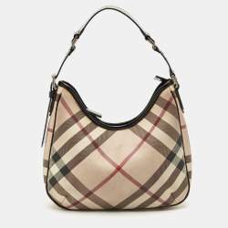 Pre Owned Burberry Beige/Black Nova Check PVC and Patent Leather Small Barton Hobo