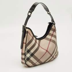 Pre Owned Burberry Beige/Black Nova Check PVC and Patent Leather Small Barton Hobo