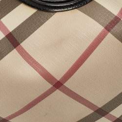 Pre Owned Burberry Beige/Black Nova Check PVC and Patent Leather Small Barton Hobo