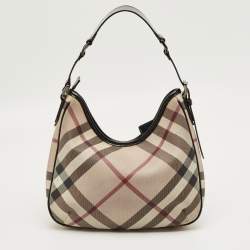 Pre Owned Burberry Beige/Black Nova Check PVC and Patent Leather Small Barton Hobo