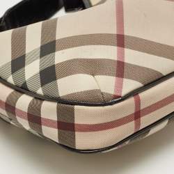 Pre Owned Burberry Beige/Black Nova Check PVC and Patent Leather Small Barton Hobo