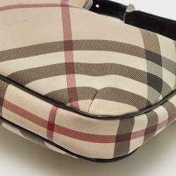Pre Owned Burberry Beige/Black Nova Check PVC and Patent Leather Small Barton Hobo