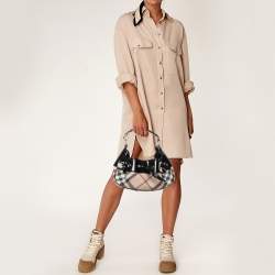 مملوكة مسبقًا Burberry Beige/Black Nova Check PVC and Patent Leather Warrior Hobo