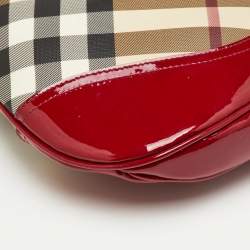 Pre Owned حقيبة هوبو بربري بروك جلد ببراءات عاجي/بورغندي كارو نوفا PVC