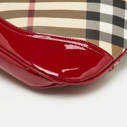 Pre Owned حقيبة هوبو بربري بروك جلد ببراءات عاجي/بورغندي كارو نوفا PVC