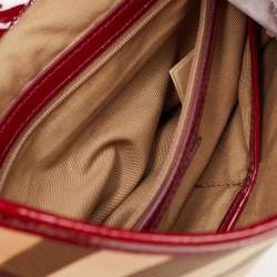 Pre Owned حقيبة هوبو بربري بروك جلد ببراءات عاجي/بورغندي كارو نوفا PVC