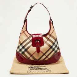 Pre Owned حقيبة هوبو بربري بروك جلد ببراءات عاجي/بورغندي كارو نوفا PVC