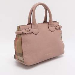 مملوكة مسبقًا Burberry Banner Small Pink/Beige Leather and House Check Canvas Tote