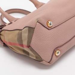 مملوكة مسبقًا Burberry Banner Small Pink/Beige Leather and House Check Canvas Tote