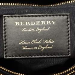 مملوكة مسبقًا حقيبة بربري كامبريلي جلد أسود وقماش هاوس تشيك بمقبض علوي