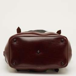 Pre Owned حقيبة يد بربري لوري جلد وقماش كانفاس مربعات ميجا نوفا بني/بيج