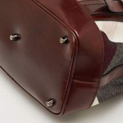 Pre Owned حقيبة يد بربري لوري جلد وقماش كانفاس مربعات ميجا نوفا بني/بيج