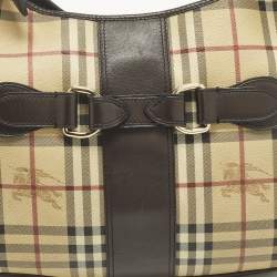 مملوكة مسبقًا Burberry Dark Brown/Beige Haymarket Coated Canvas and Leather Hobo