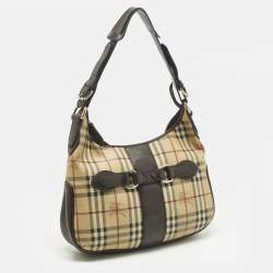 مملوكة مسبقًا Burberry Dark Brown/Beige Haymarket Coated Canvas and Leather Hobo