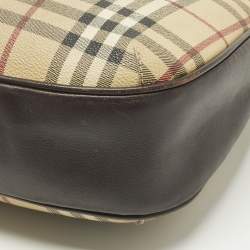 مملوكة مسبقًا Burberry Dark Brown/Beige Haymarket Coated Canvas and Leather Hobo