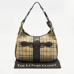 مملوكة مسبقًا Burberry Dark Brown/Beige Haymarket Coated Canvas and Leather Hobo