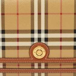 مملوكة مسبقًا حقيبة كتف بربري قلاب جلد مربعات بيج / بني