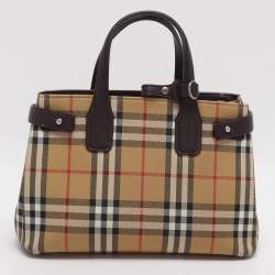 مملوكة مسبقًا Burberry Banner Small Beige Vintage Check Canvas Tote