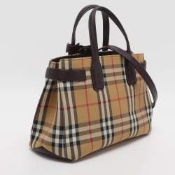 مملوكة مسبقًا Burberry Banner Small Beige Vintage Check Canvas Tote
