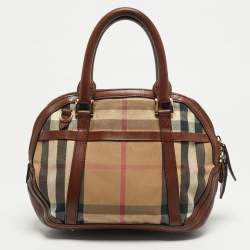 مملوكة مسبقًا حقيبة بولر بربري أورشارد قماش مربعات المنزل بني وجلد