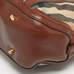 مملوكة مسبقًا حقيبة بولر بربري أورشارد قماش مربعات المنزل بني وجلد