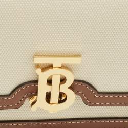 Pre Owned Burberry TB Brown/Beige Canvas and Leather Shoulder Bag