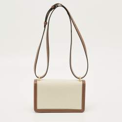 Pre Owned Burberry TB Brown/Beige Canvas and Leather Shoulder Bag