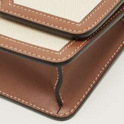 Pre Owned Burberry TB Brown/Beige Canvas and Leather Shoulder Bag