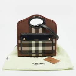 Pre Owned Burberry Pocket Mini Black/Brown Knitted Check Coated Canvas and Leather Bag