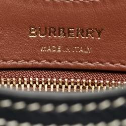 Pre Owned Burberry Pocket Mini Black/Brown Knitted Check Coated Canvas and Leather Bag