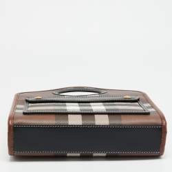 Pre Owned Burberry Pocket Mini Black/Brown Knitted Check Coated Canvas and Leather Bag