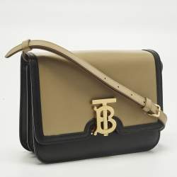 Pre Owned Burberry TB Small Beige/Black Leather Shoulder Bag