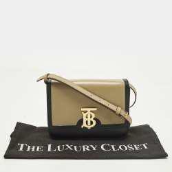 Pre Owned Burberry TB Small Beige/Black Leather Shoulder Bag