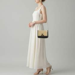 Pre Owned Burberry TB Small Beige/Black Leather Shoulder Bag