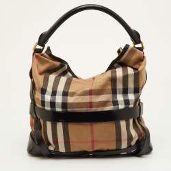 مملوكة مسبقًا Burberry Bridle Gosford Beige/Black House Check Canvas and Leather Hobo