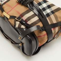 مملوكة مسبقًا Burberry Bridle Gosford Beige/Black House Check Canvas and Leather Hobo
