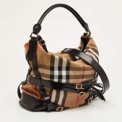 مملوكة مسبقًا Burberry Bridle Gosford Beige/Black House Check Canvas and Leather Hobo