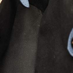 Pre Owned Burberry Banner Medium Blue/Beige Leather and House Check Canvas Tote