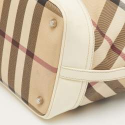 مملوكة مسبقًا حقيبة يد بربري إيدن جلد لامع وPVC كارو نوفا بيج/أبيض