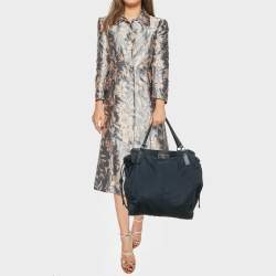 مملوكة مسبقًا حقيبة يد توتس بربري بوكليه جلد ونايلون كاروهات نوفا أسود/أزرق كحلي 